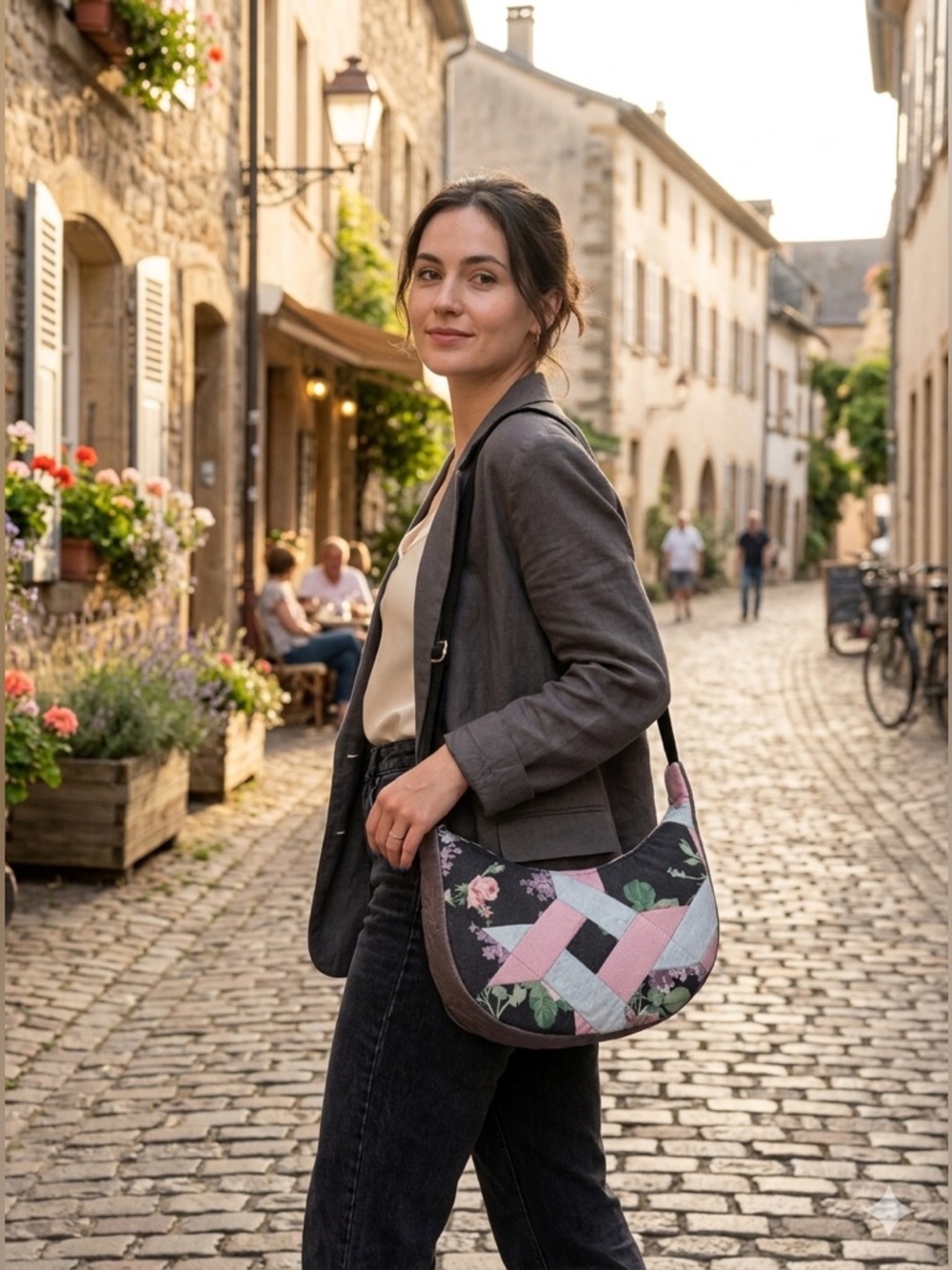 Handmade Upcycled Quilt Crescent Shoulder Bag